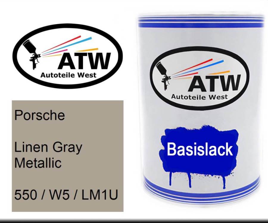 Porsche, Linen Gray Metallic, 550 / W5 / LM1U: 500ml Lackdose, von ATW Autoteile West.